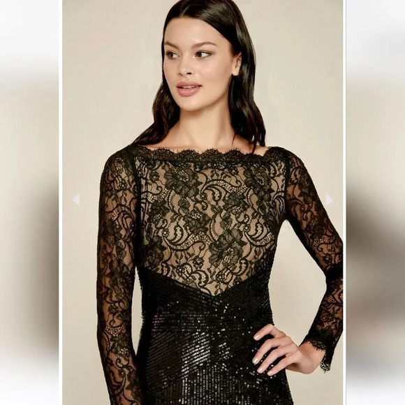 TADASHI Shoji AQUILA LACE SEQUIN GOWN - Picture 2 of 15